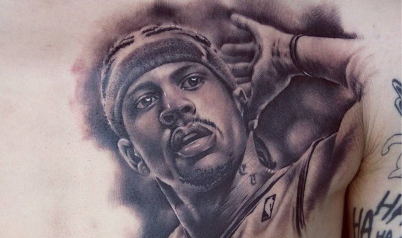 Iverson纹身图片_西安义刺青人物肖像写实欧美胸部成品纹身图案