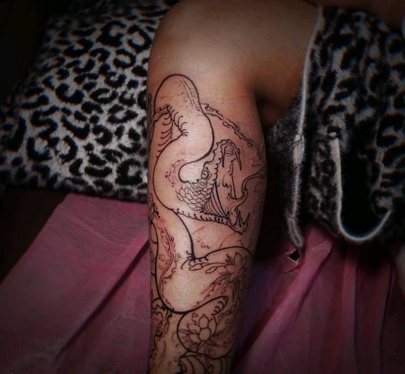 蟒 传统包小腿纹身图片_新传统纹身图案