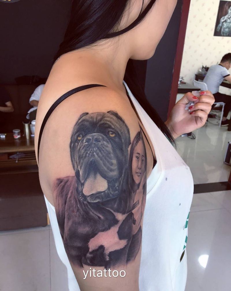 写实狗纹身图片_成品原创西安义刺青肖像写实手臂人物动物纹身图案