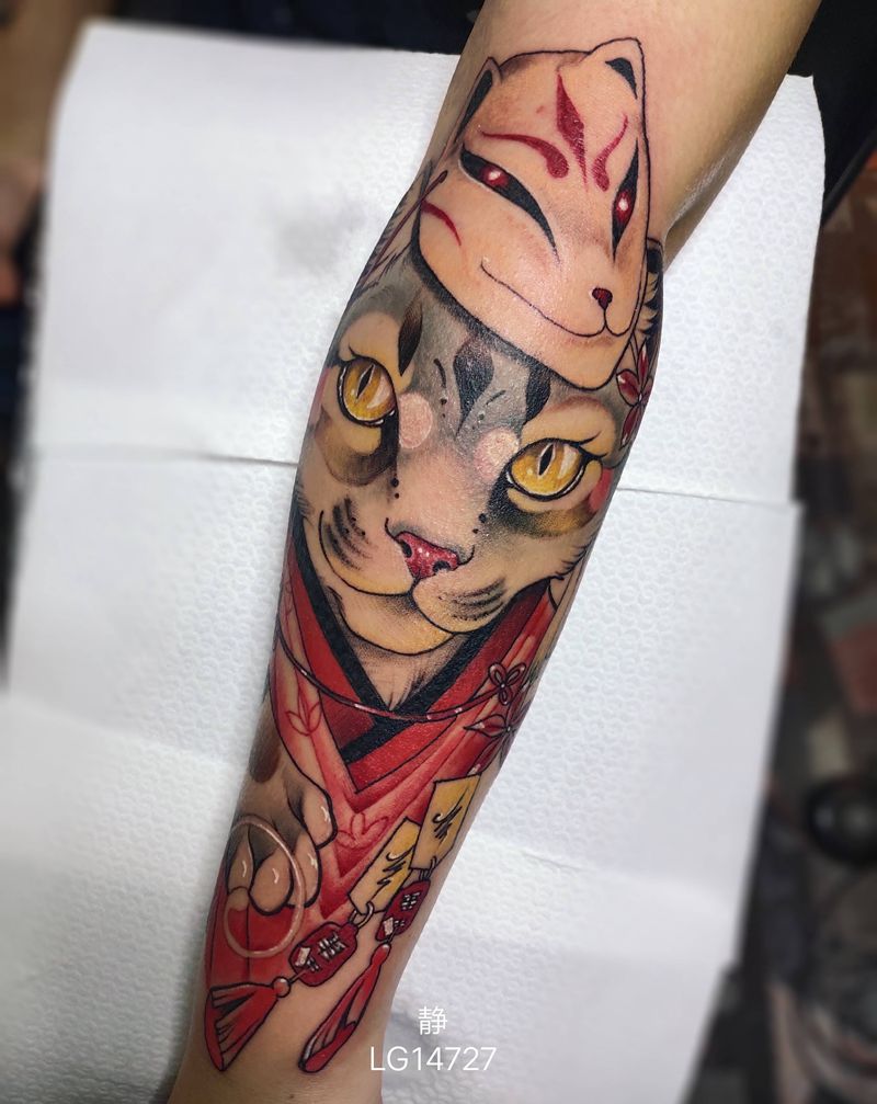 猫纹身图片_手臂纹身图案