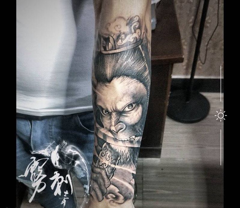 齐天大圣纹身图片_成品手臂传统人物鬼神纹身图案