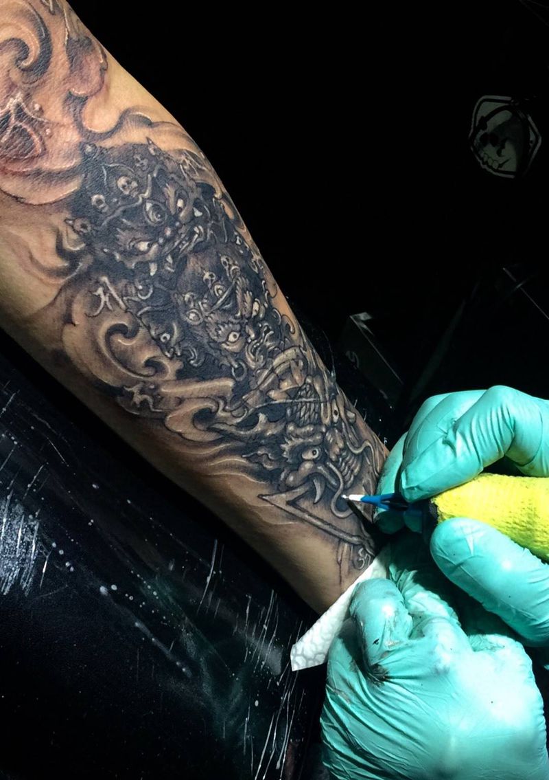 西安纹身降魔杵纹身纹身图片_欧美传统写实鬼神手稿西安成品西安刺青纹身图案