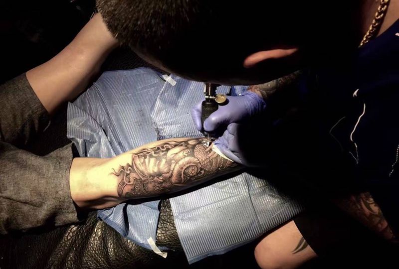 象鼻财神纹身图片_成品手稿插画传统写实宗教鬼神图腾纹身图案