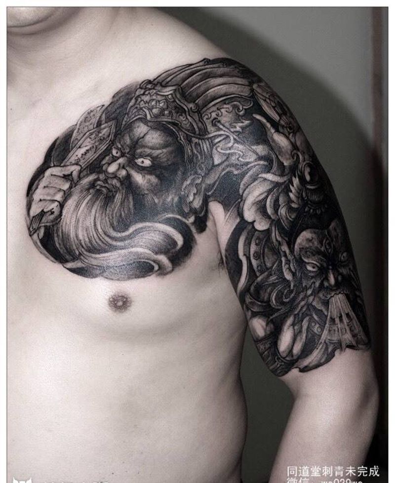 西安纹身#板甲纹身纹身图片_西安西安刺青修改人物鬼神原创传统写实手稿纹身图案