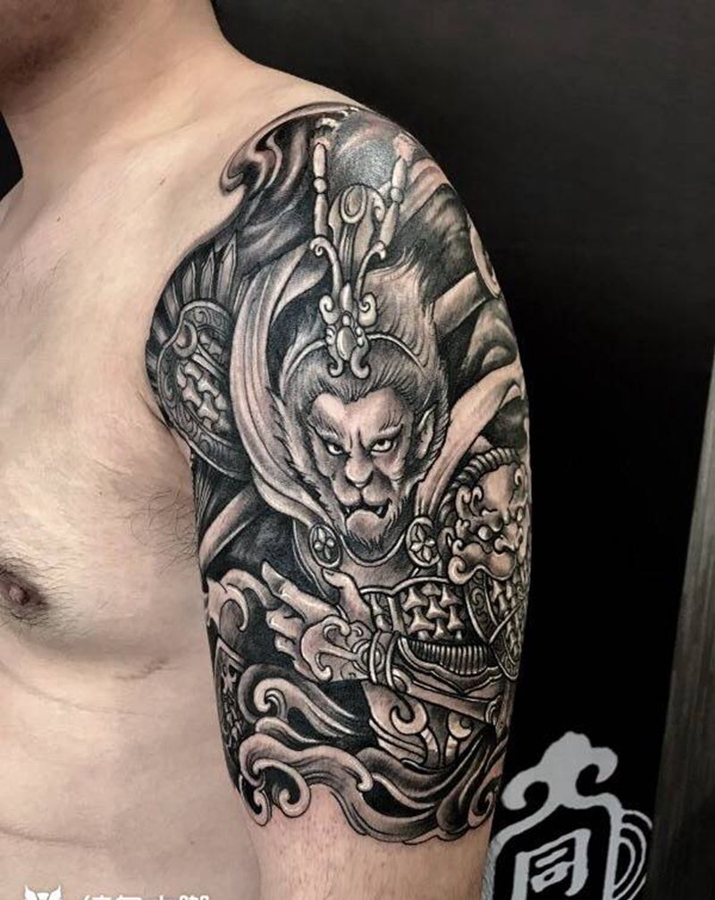 斗战胜佛纹身图片_英文西安修改肩部手臂鬼神宗教传统原创纹身图案