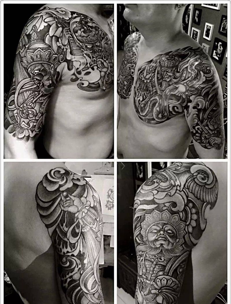 四大天王纹身纹身图片_西安西安刺青修改传统人物原创成品手稿纹身图案