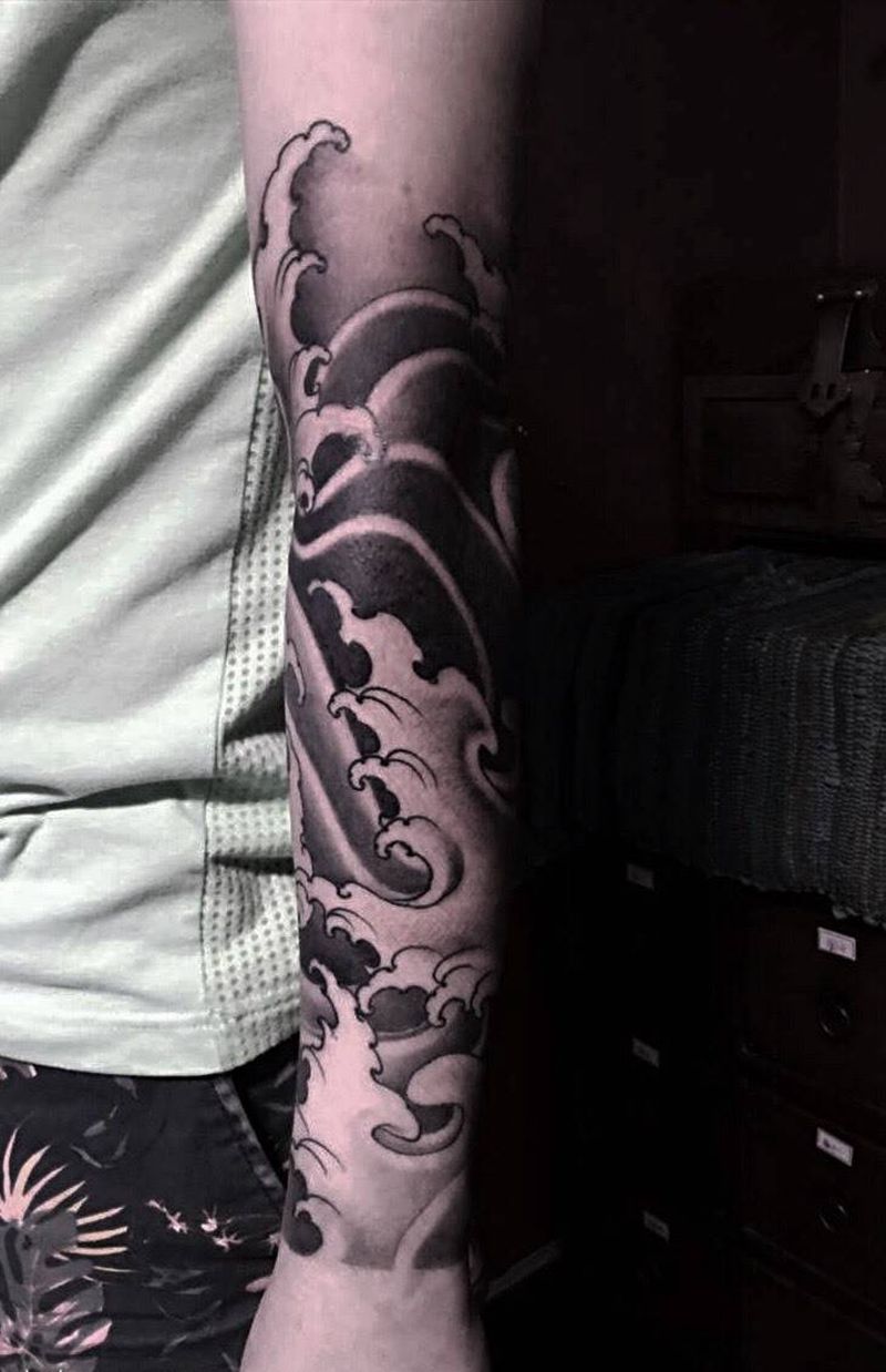 浪花纹身纹身图片_成品手稿插画原创手臂传统国画西安洗西安改纹身图案