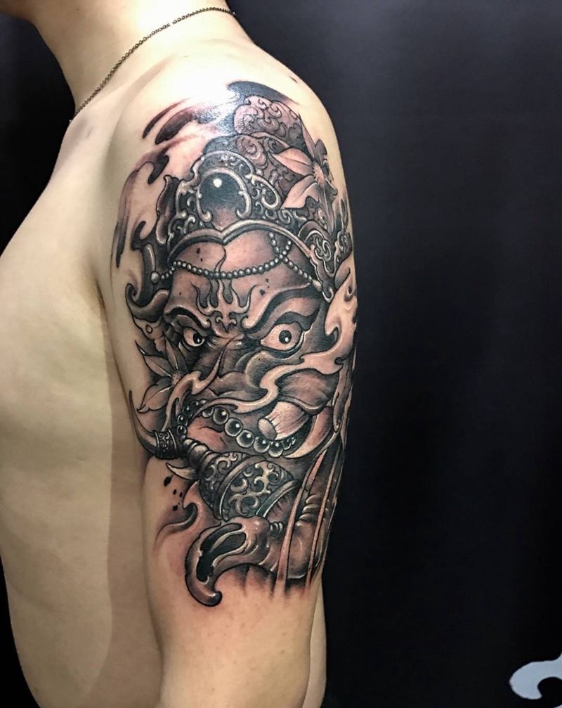 象神纹身图片_西安修改肖像小人物宗教传统手臂成品纹身图案