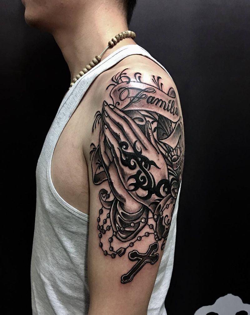 上帝之手！纹身图片_西安修改手臂成品欧美原创动物字符纹身图案