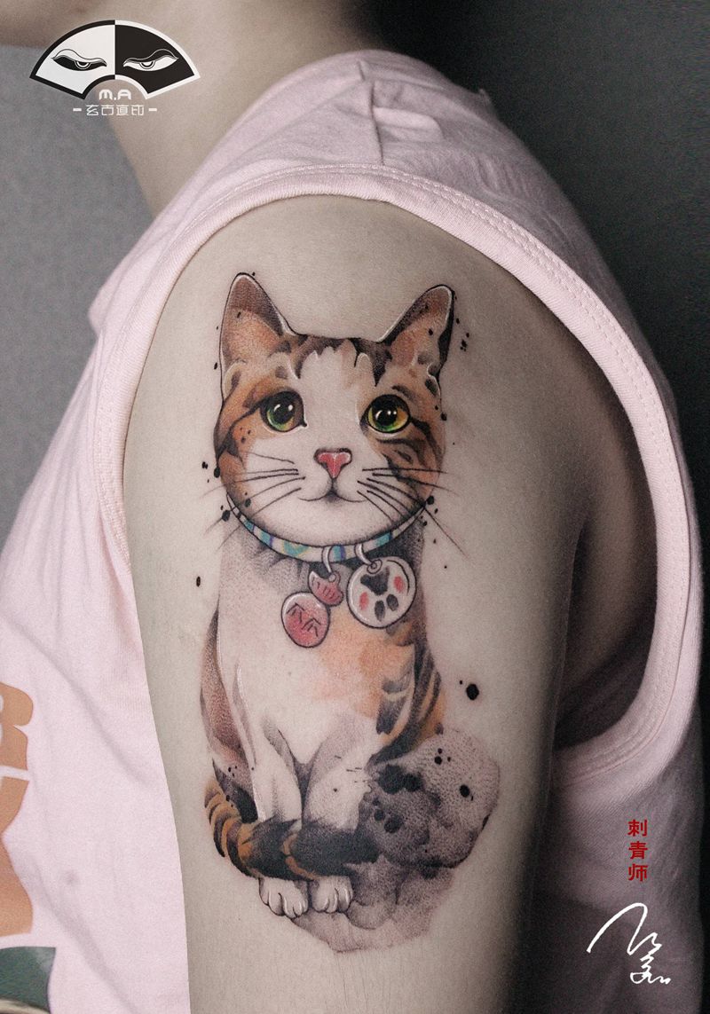 爪爪纹身图片_手臂水墨纹身图案