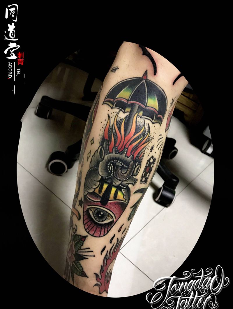 o l d s cho ol纹身图片_腿部Old School花体字纹身图案