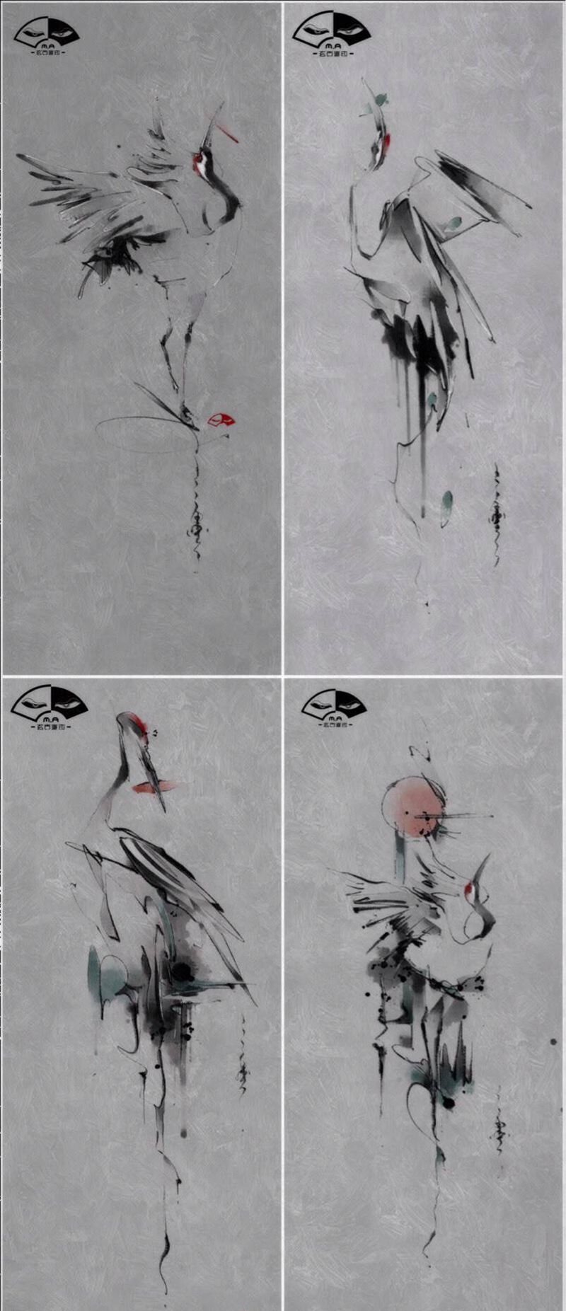 鹤纹身图片_手臂腿部水墨纹身图案