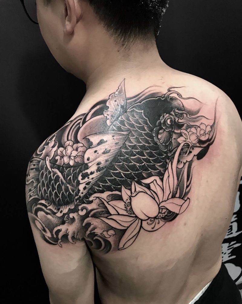 遮盖纹身鱼纹身图片_西安修改西安刺青小清新人物原创动物成品肩部纹身图案