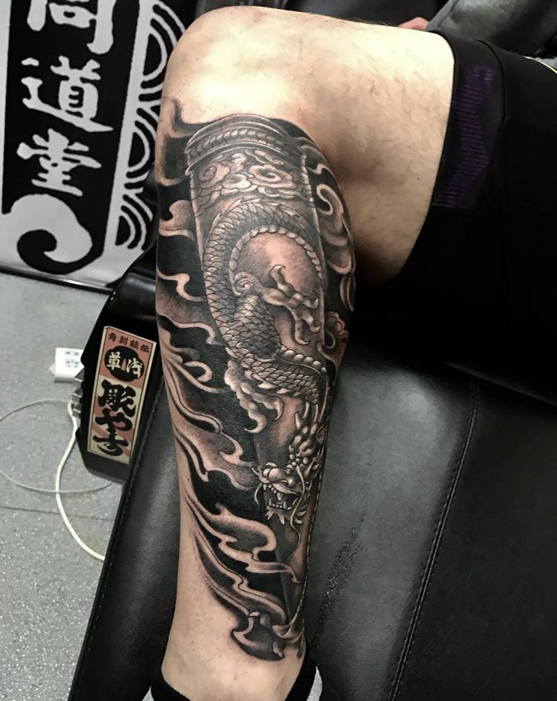 金箍棒纹身图片_修改西安成品手稿原创腿部传统动物鬼神纹身图案