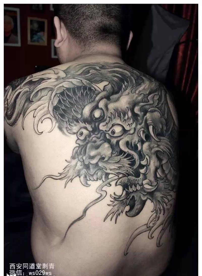 西安纹身#龙纹身纹身图片_西安西安刺青修改人物动物原创传统背部手稿成品纹身图案