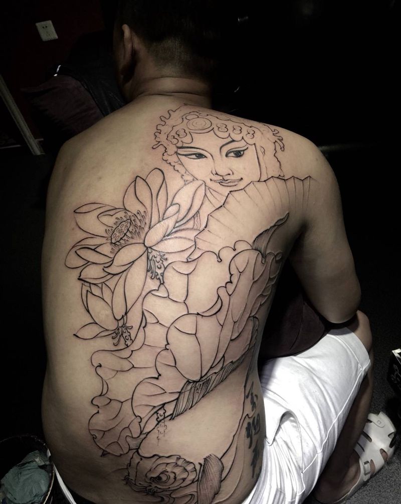 青衣纹身！纹身图片_西安西安刺青人物手稿成品背部传统原创纹身图案