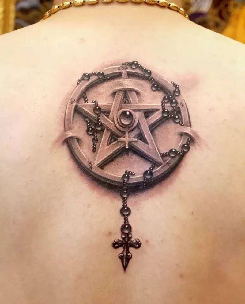 星纹身图片_西安小西安刺青英文几何原创成品背部欧美纹身图案