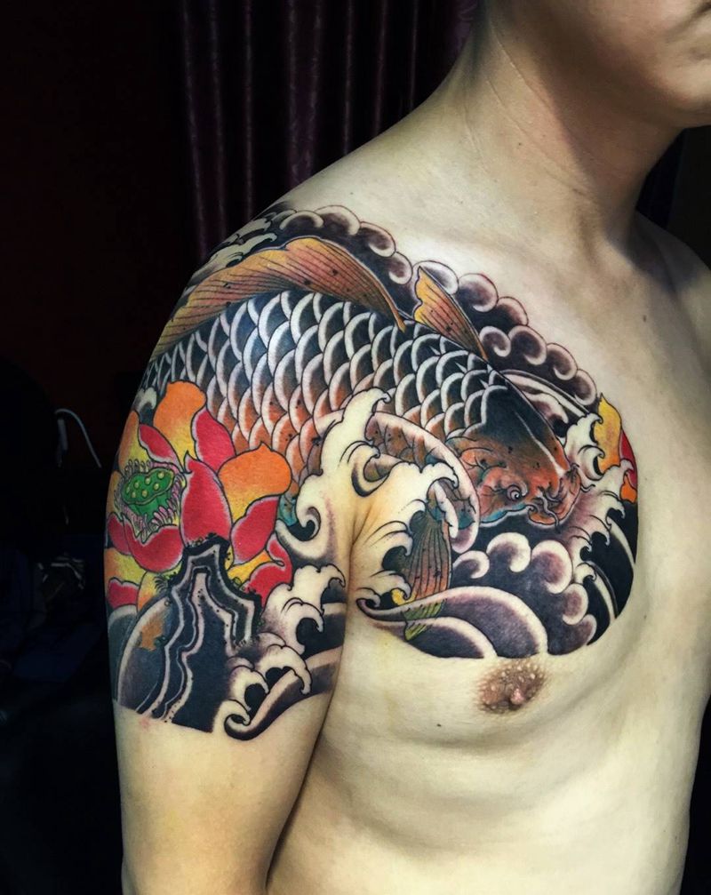 半胛鱼纹身纹身图片_手稿成品原创传统动物西安改教学培训纹身图案