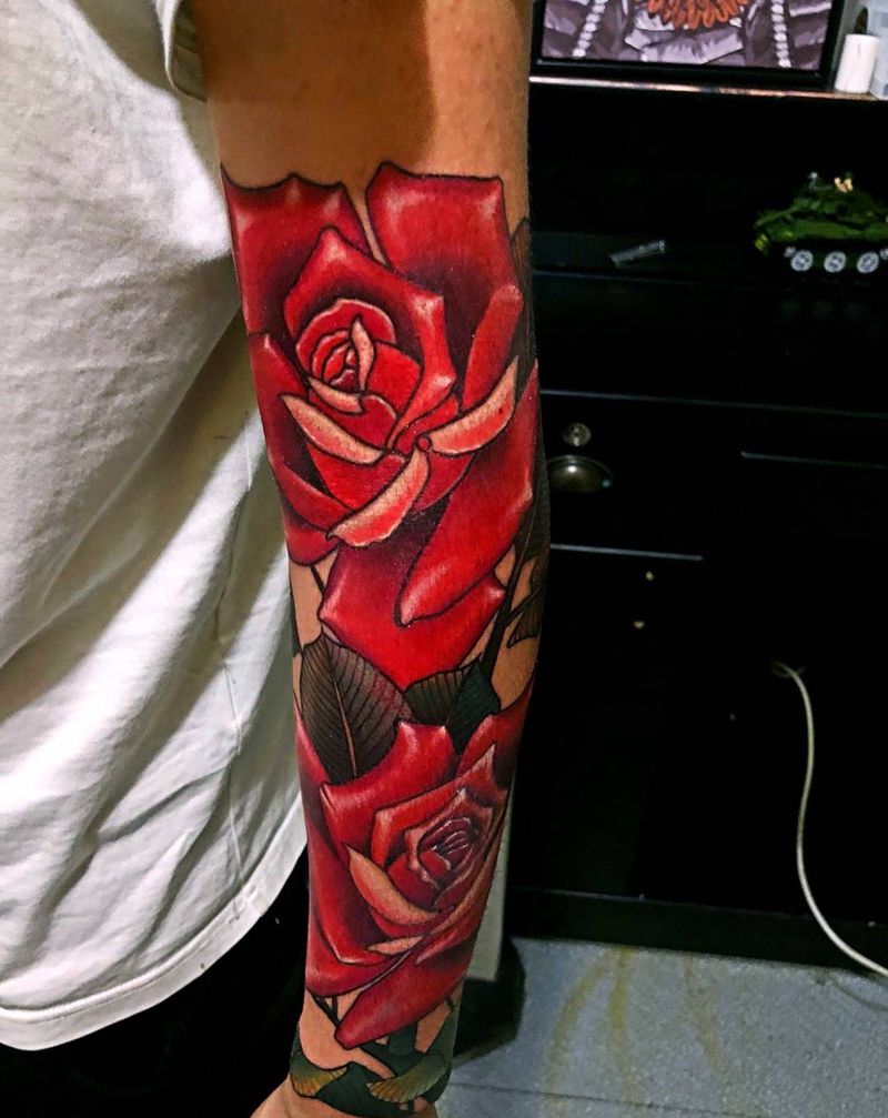 玫瑰花臂纹身图片_西安西安刺青西安改原创传统植物手臂手稿成品插画纹身图案