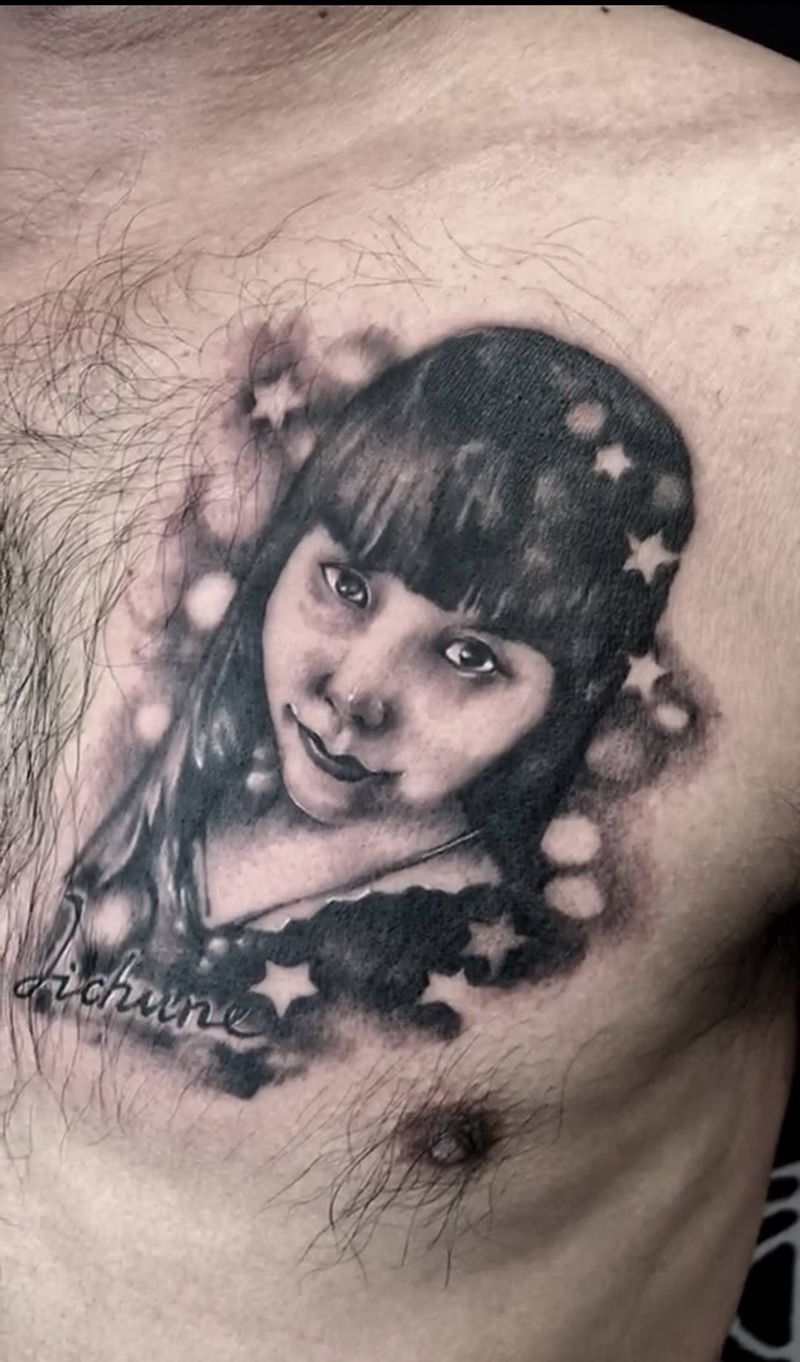 纪念肖像纹身纹身图片_人物原创西安西安刺青国画胸部成品手稿肖像纹身图案