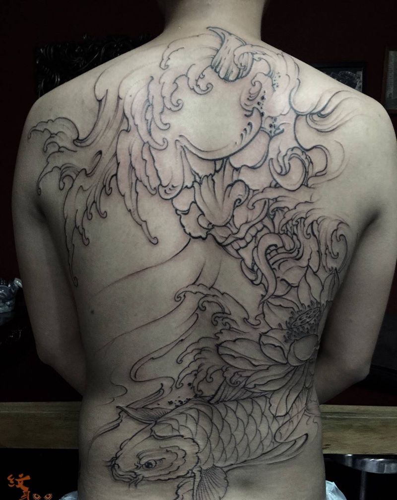 西安纹身#般若鱼纹身纹身图片_传统写实肖像宗教鬼神图腾原创背部肩部腰部纹身图案