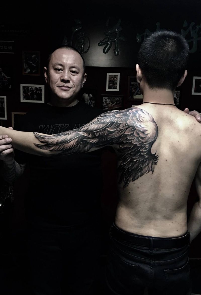 天使翅膀！纹身图片_西安修改成品手稿肩部欧美清新原创动物纹身图案