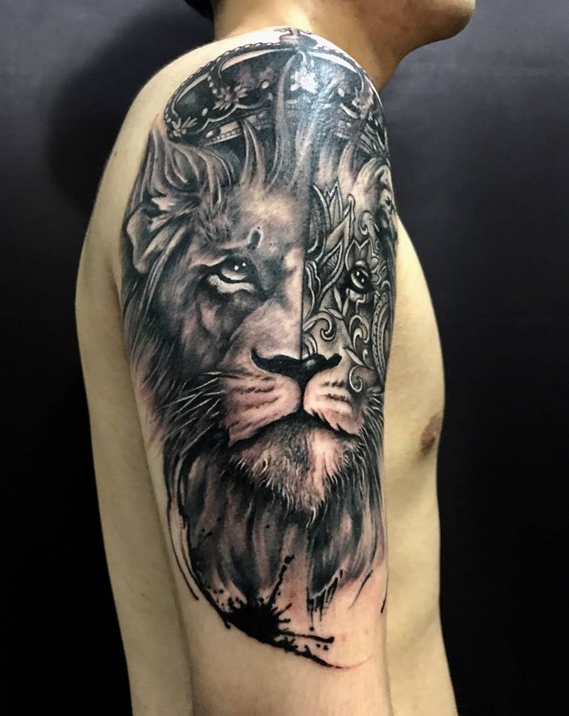 狮子纹身图片_西安小西安刺青修改动物欧美成品手稿纹身图案