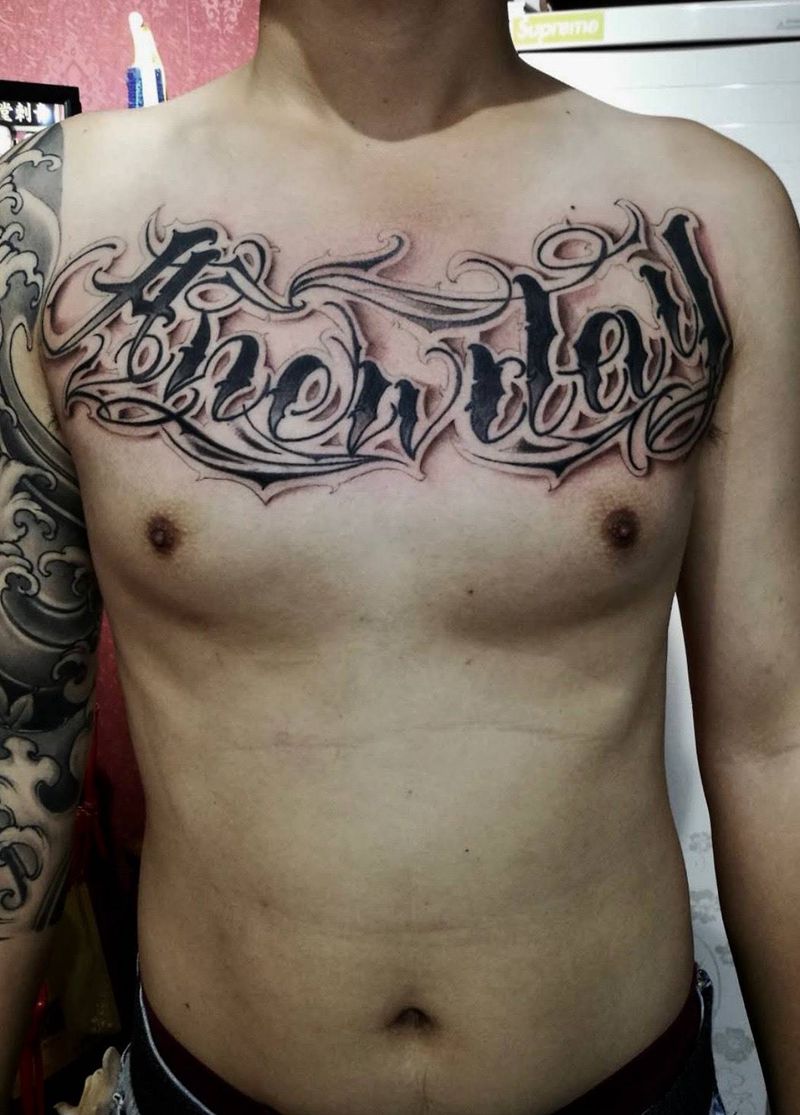 花体字花胸纹身图片_西安刺青西安西安改字符原创欧美手稿成品纹身图案