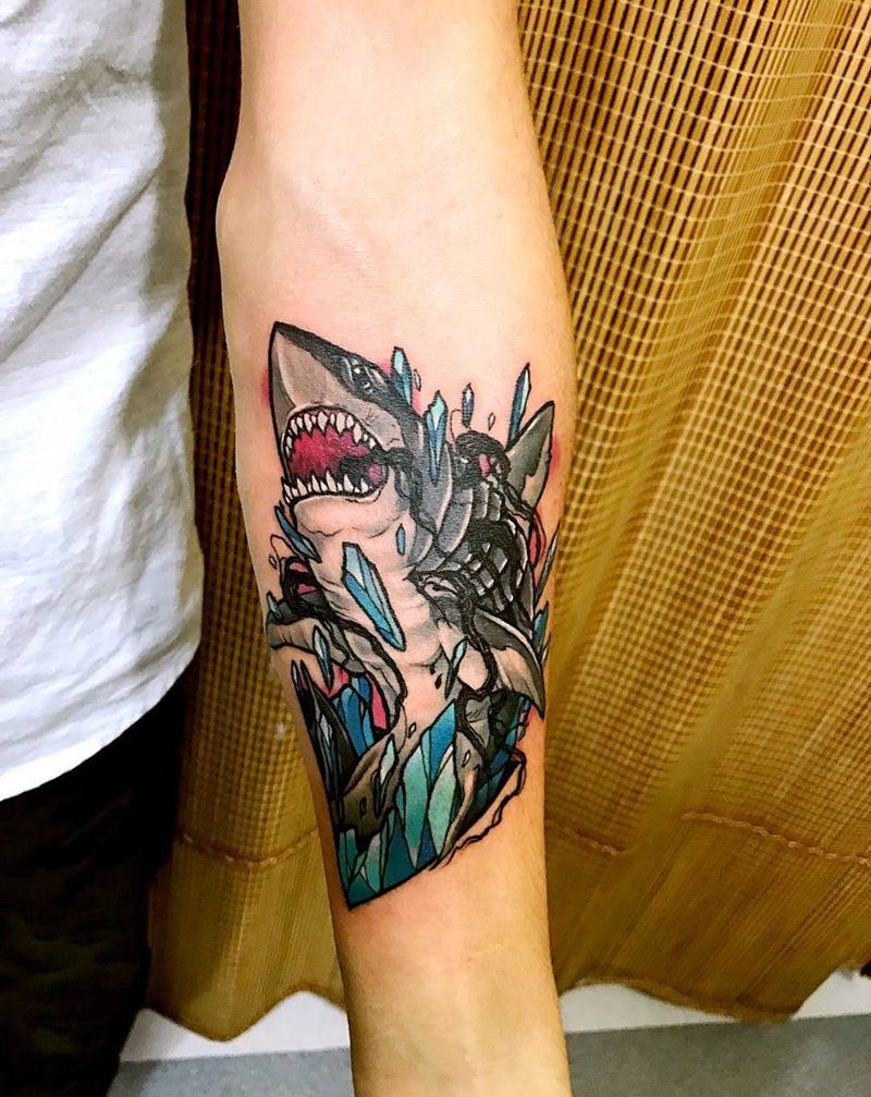 大白鲨纹身图片_小西安刺青西安清新动物欧美手臂手稿成品原创纹身图案