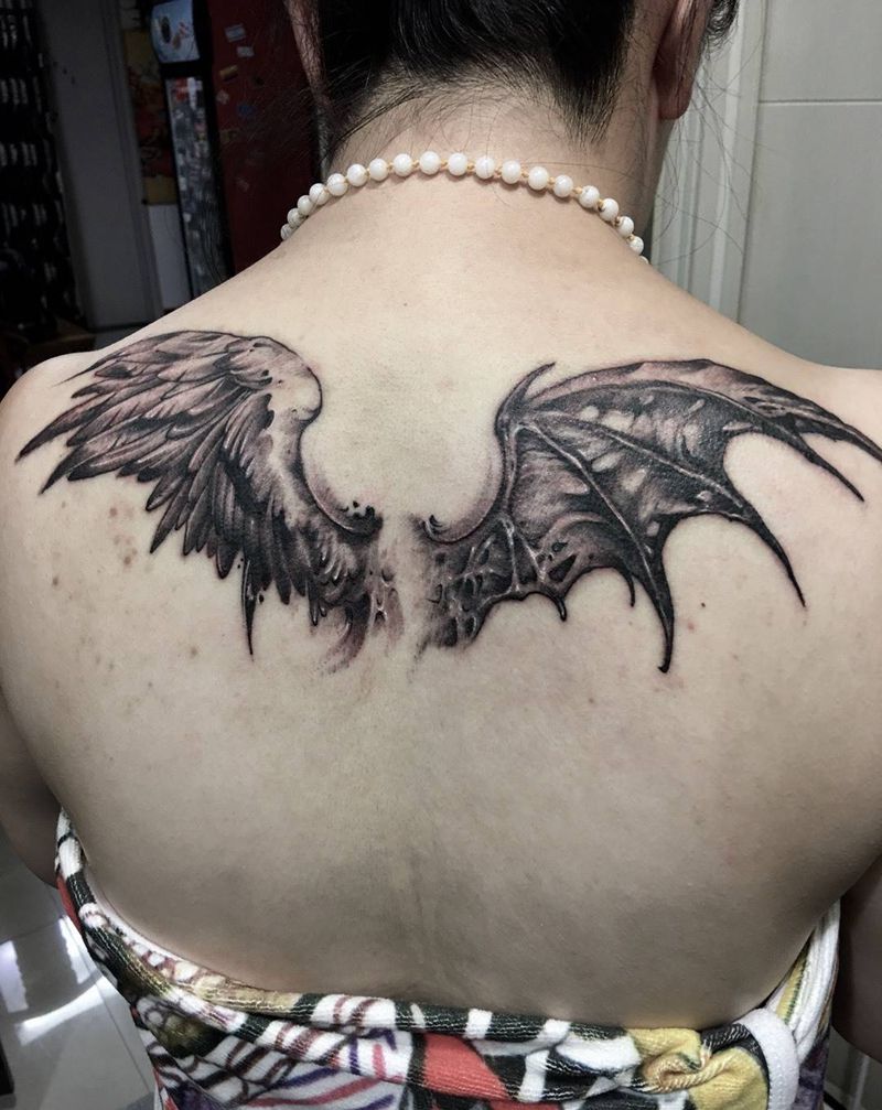 翅膀纹身纹身图片_肩部手稿成品欧美写实原创图腾纹身图案