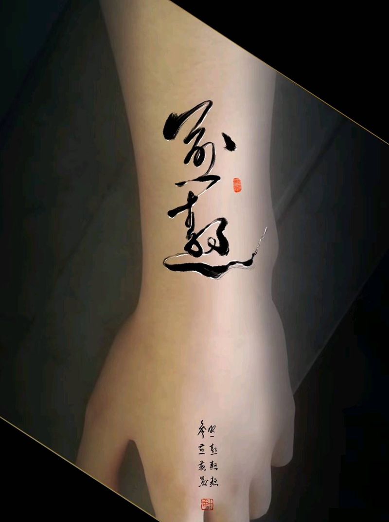 书法手稿设计纹身图片_手臂腿部水墨纹身图案