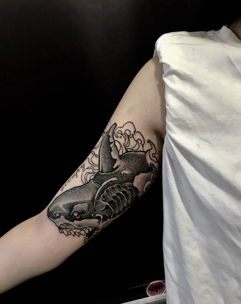 鲨鱼纹身图片_西安西安刺青小清新欧美手臂成品手稿动物原创纹身图案