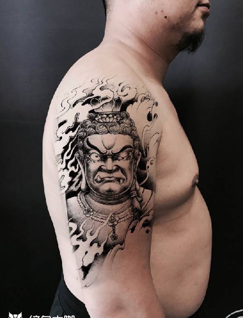 不动明王纹身图片_西安修改肖像小英文清新鬼神人物传统手臂纹身图案