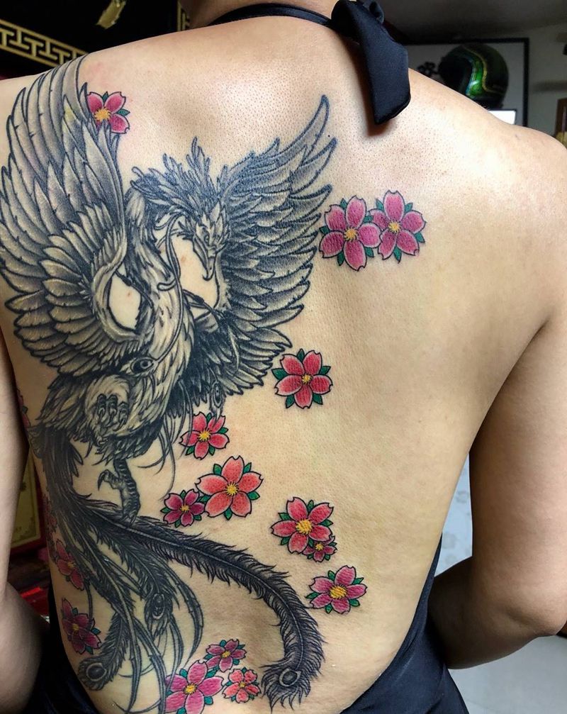 凤凰纹身纹身图片_西安刺青西安西安改动物植物传统背部成品手稿插画纹身图案