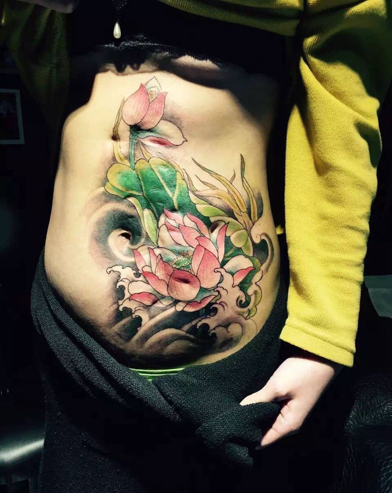 修盖老疤痕！纹身图片_成品手稿腹部传统宗教原创西安改教学培训纹身图案