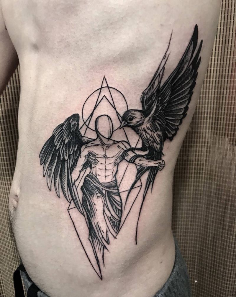 天使纹身纹身图片_西安刺青西安修改英文肖像清新小腰部成品人物纹身图案