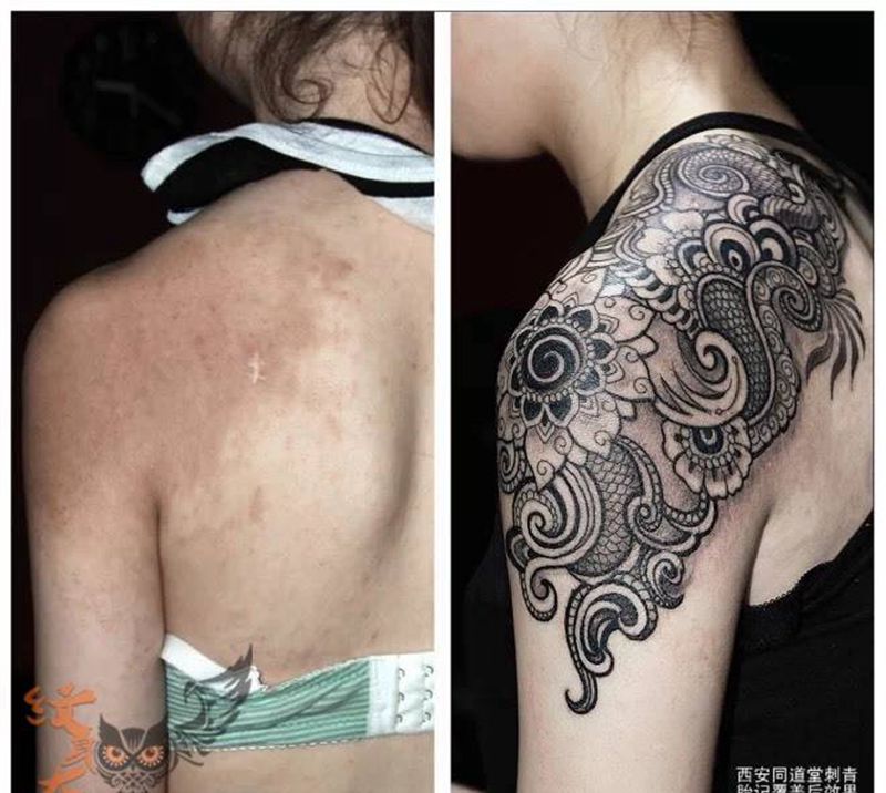 同道堂刺青胎记遮盖对比纹身图片_写实国画欧美几何图腾原创胸部臀部腹部手臂纹身图案