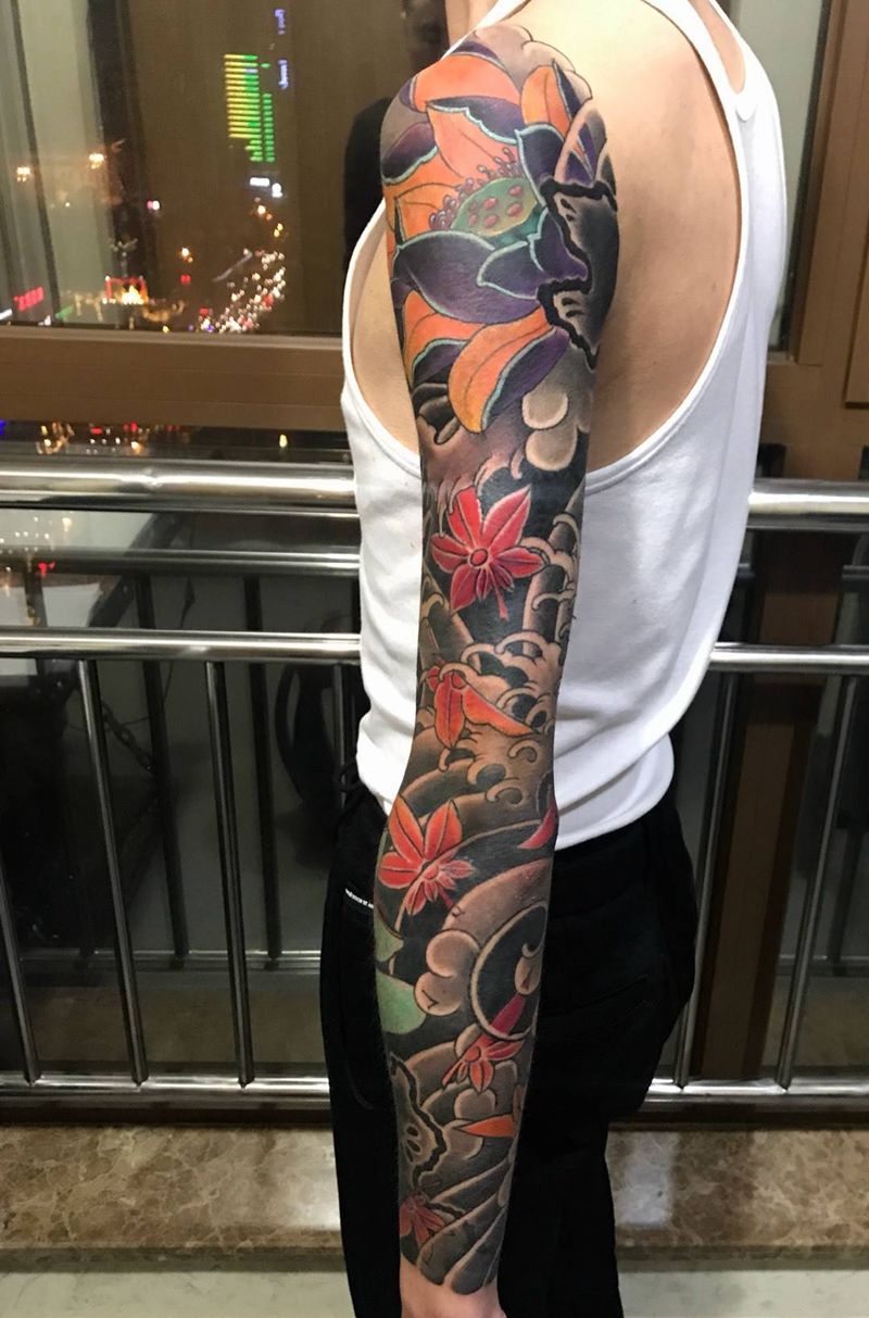 花臂纹身纹身图片_西安西安刺青手臂成品手稿传统原创国画西安改纹身图案