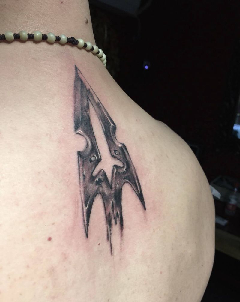 箭头纹身图片_西安培训图腾原创手稿成品背部颈部纹身图案