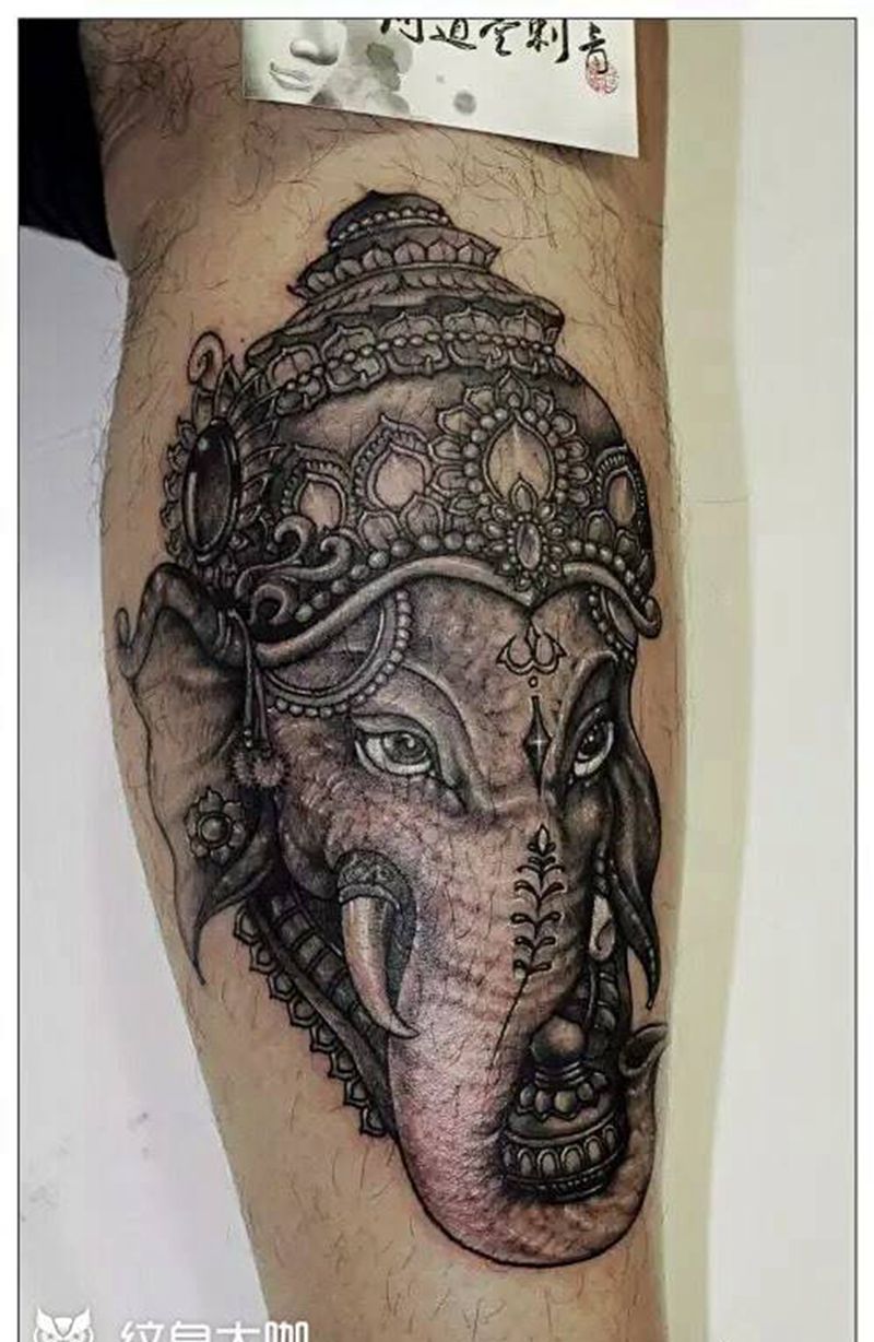 西安纹身#象神纹身纹身图片_传统人物鬼神宗教原创肖像写实西安西安刺青纹身图案