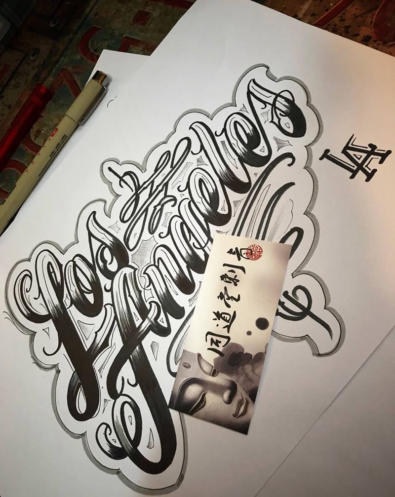 奇卡诺花体字设计纹身图片_西安西安刺青西安改欧美字符图腾成品手稿纹身图案