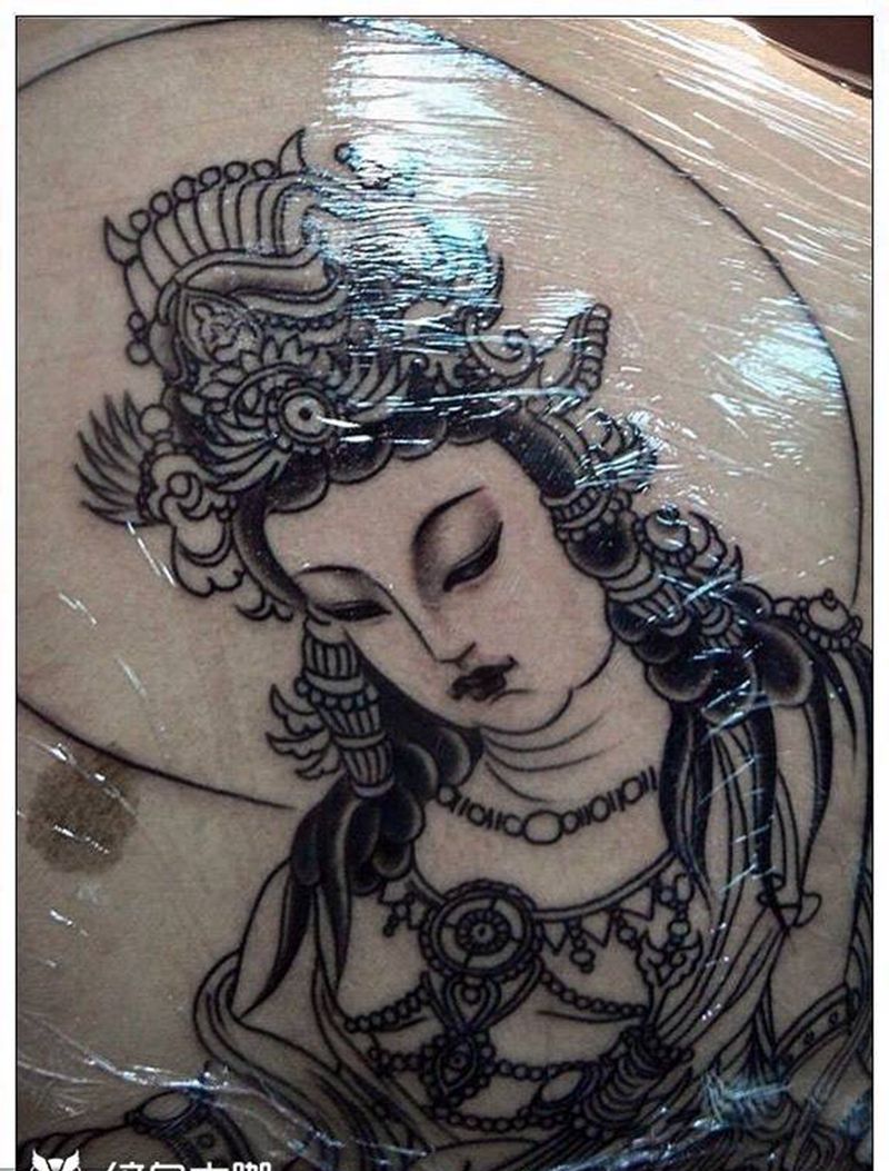 西安纹身#佛像纹身纹身图片_西安西安刺青修改宗教人物写实传统原创背部手稿纹身图案