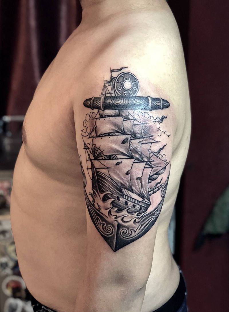 一帆风顺纹身图片_西安西安刺青西安改图腾宗教原创欧美手臂成品手稿纹身图案