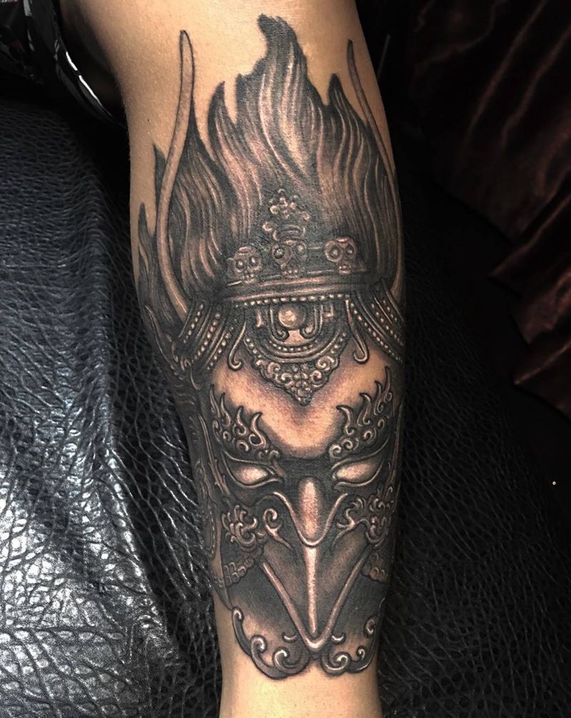 大鹏金翅鸟纹身图片_成品手稿插画腿部传统国画写实鬼神原创纹身图案