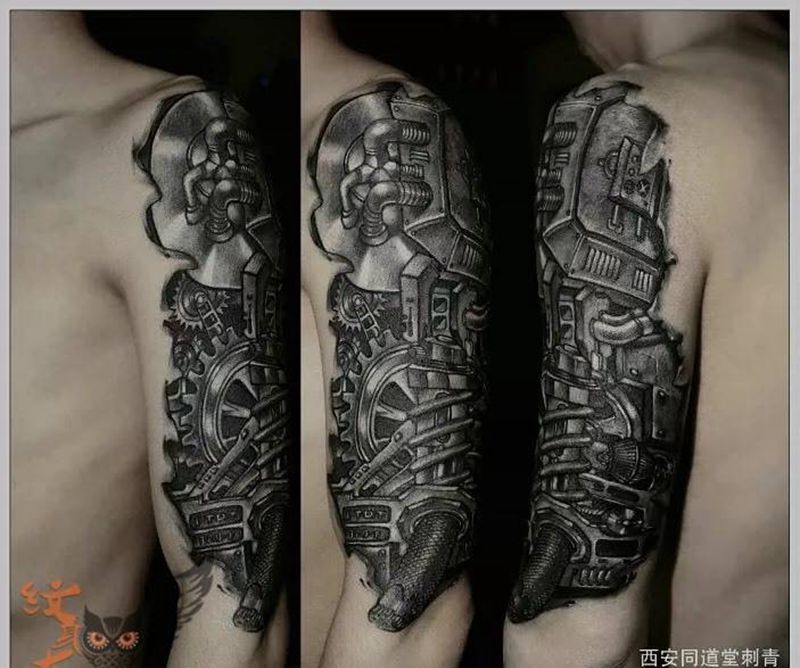 西安纹身#机械臂纹身纹身图片_西安西安刺青原创欧美写实手臂手稿成品纹身图案
