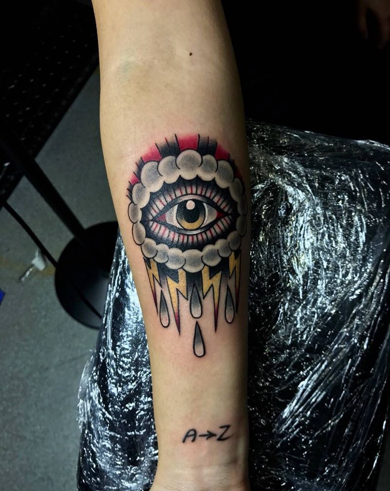 上帝之眼纹身图片_西安西安刺青西安改原创图腾欧美手臂成品手稿纹身图案