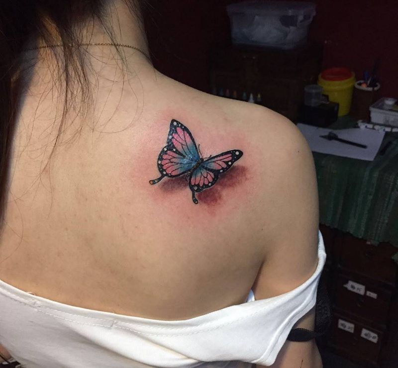 蝴蝶纹身图片_成品手稿背部传统动物原创培训教学纹身图案