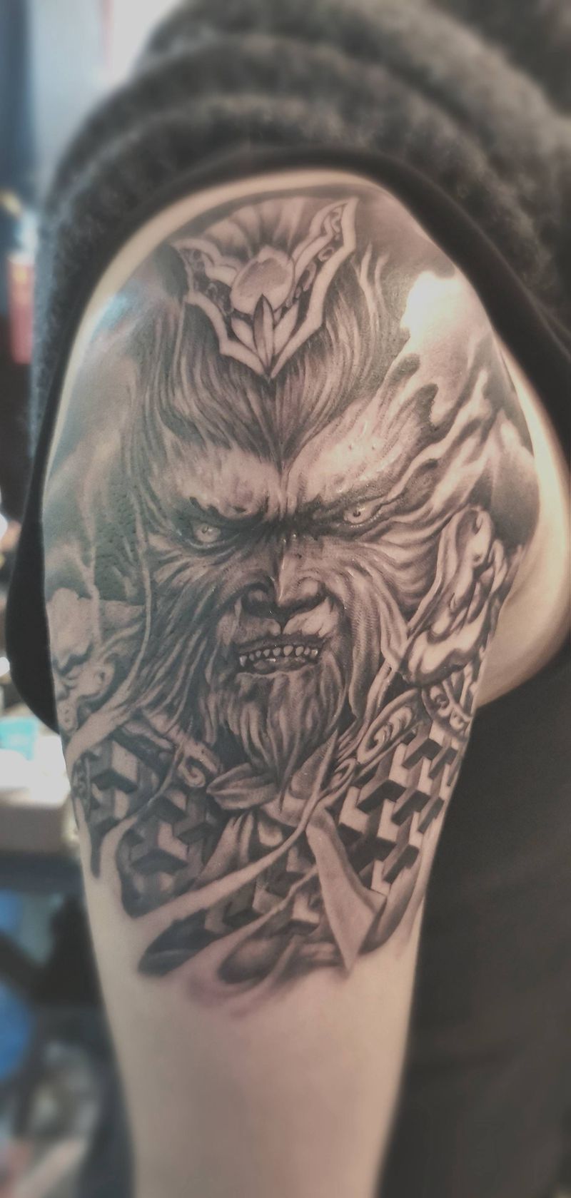 大圣纹身图片_手臂新传统斗战胜佛纹身图案