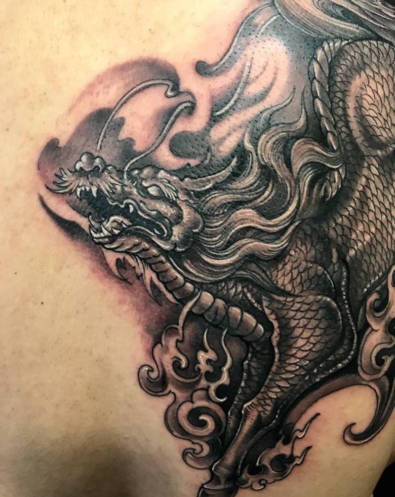 祥兽麒麟纹身图片_西安西安刺青修改动物传统背部成品手稿原创纹身图案