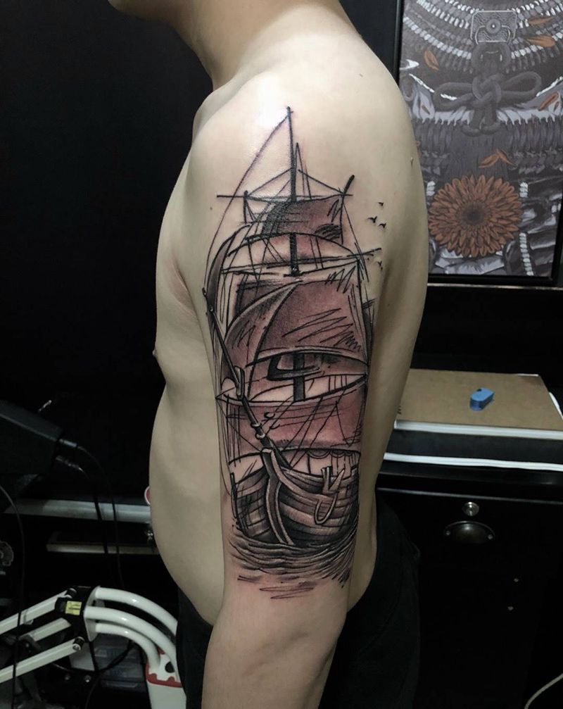 速写.帆船.纹身图片_西安西安刺青西安改欧美清新成品手稿手臂原创静物纹身图案